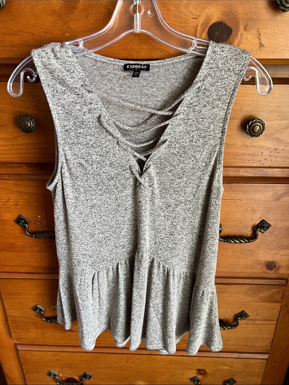 Express Gray Crisscross Peplum Tank